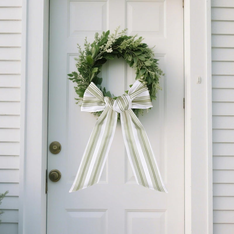 PartyforU Wreath Sash for Front Door - 2 Pcs Boho Stripe Sashes for Wreaths Garland Doorway Yard, 60 Inch Blank Wreath Scarf for Embroidery Monogram Rustic Farmhouse Home Decor - Image 2